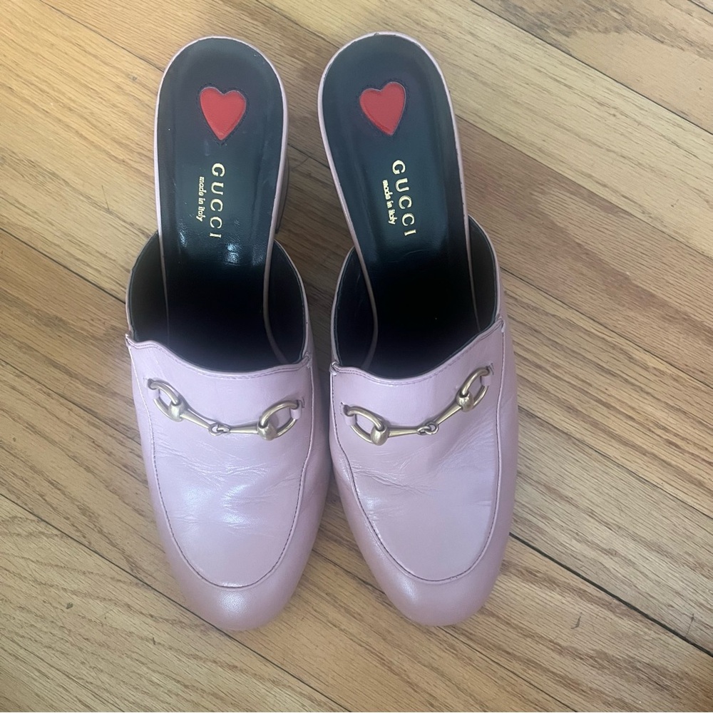 Gucci Princetown Horsebit Block Heel Malaga Kid Leather Mule Pink Size 40